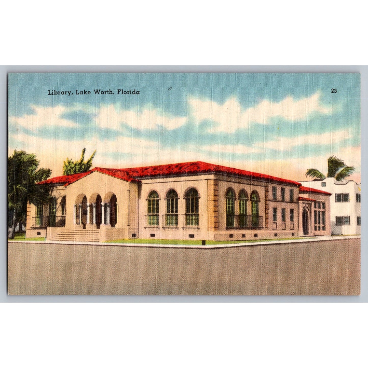 Lake Worth FL Florida Library 1930s Linen Postcard Unused