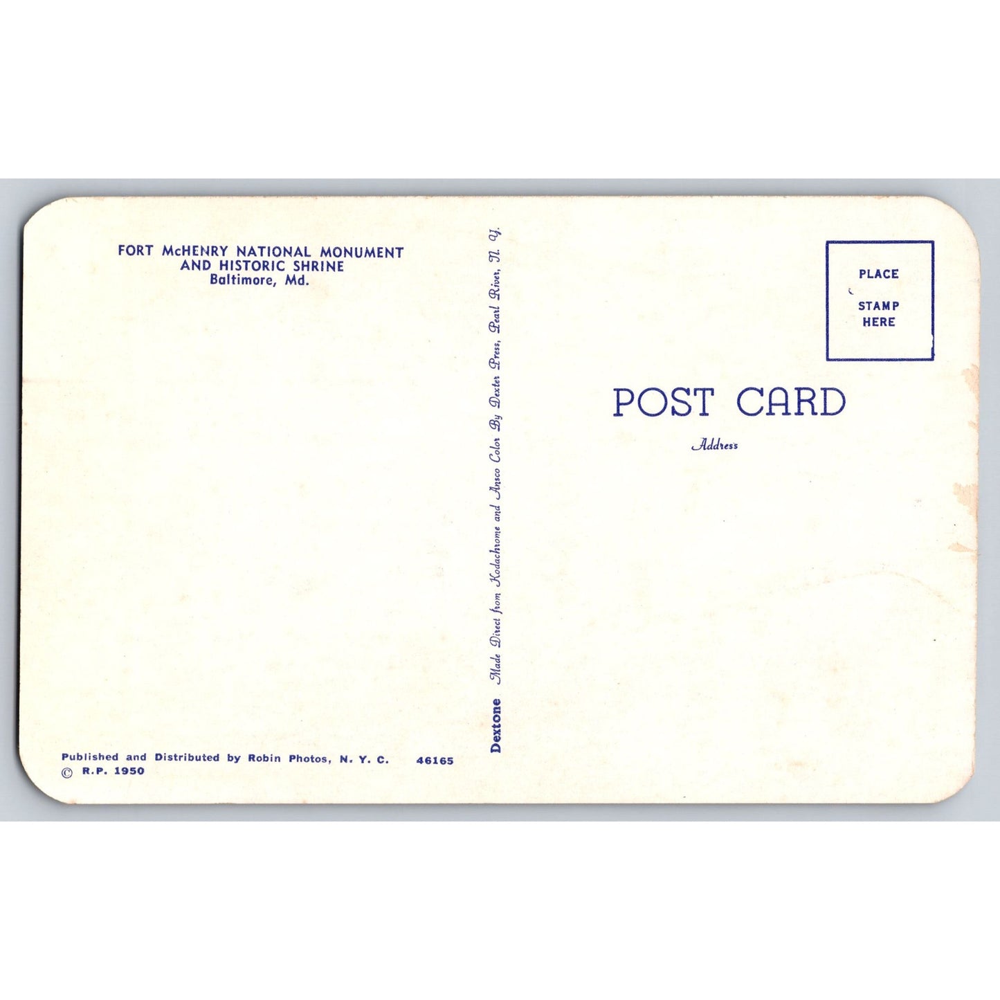 Baltimore MD Maryland Fort McHenry National Monument Postcard 1950 Dexter Press