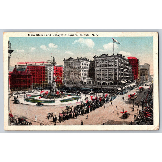 Buffalo NY New York Main Street & Lafayette Square 1919 Divided Back Postcard