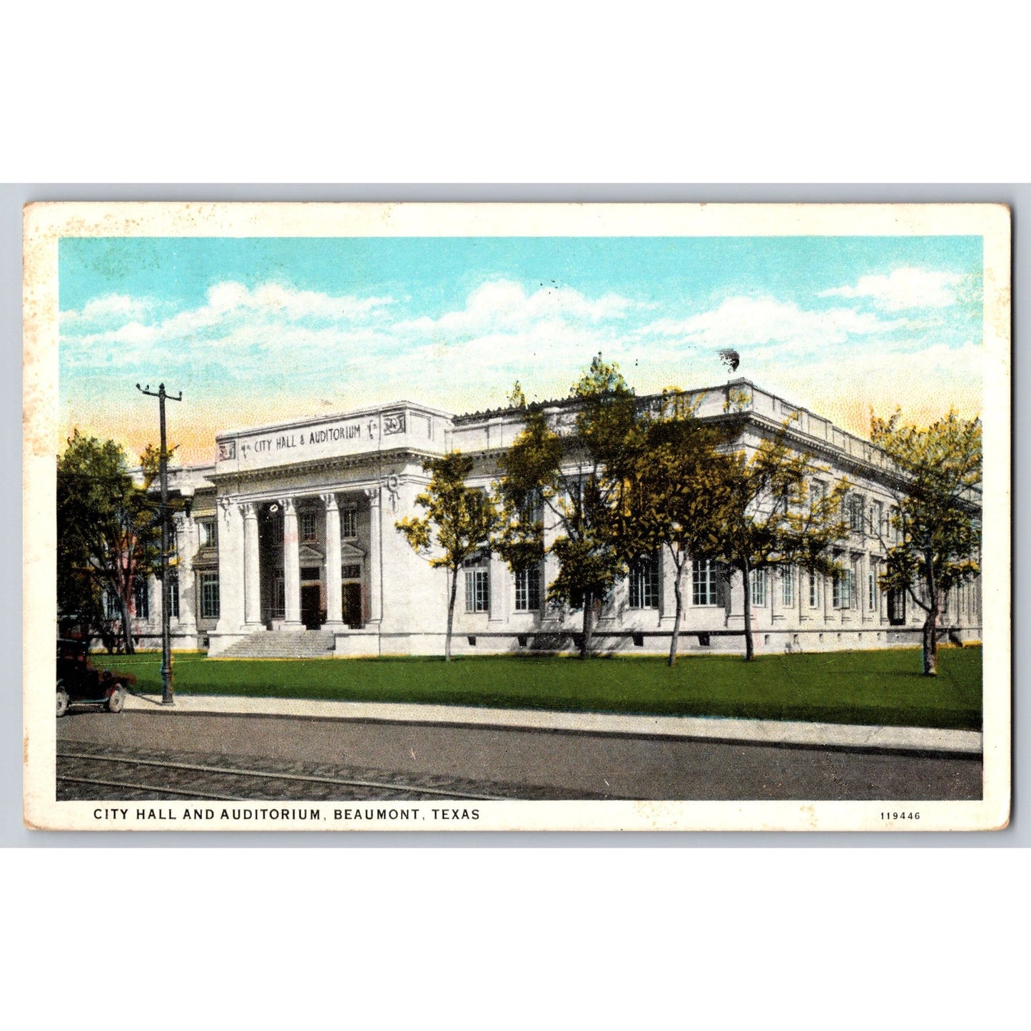 Beaumont TX Texas City Hall & Auditorium 1934 White Border Postcard Used