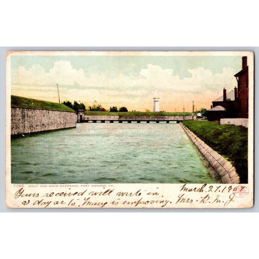 Fort Monroe VA Virginia Moat & Main Entrance 1907 Undivided Back Postcard Used
