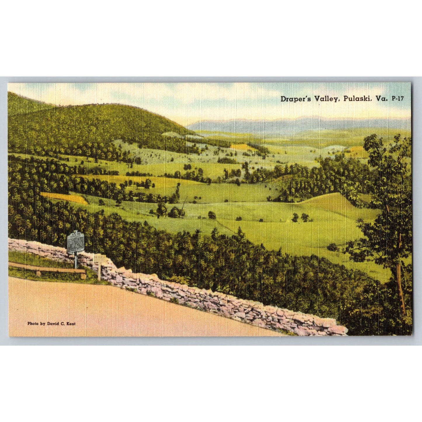 Pulaski VA Virginia Draper's Valley Linen Postcard Unused David C. Kent
