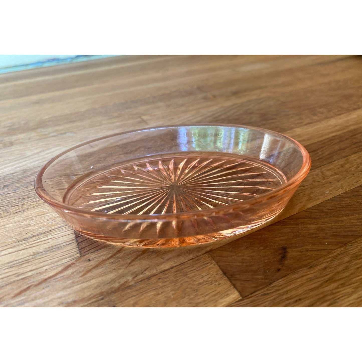 Vintage Pink Depression Glass Oval Relish Dish With Starburst Design