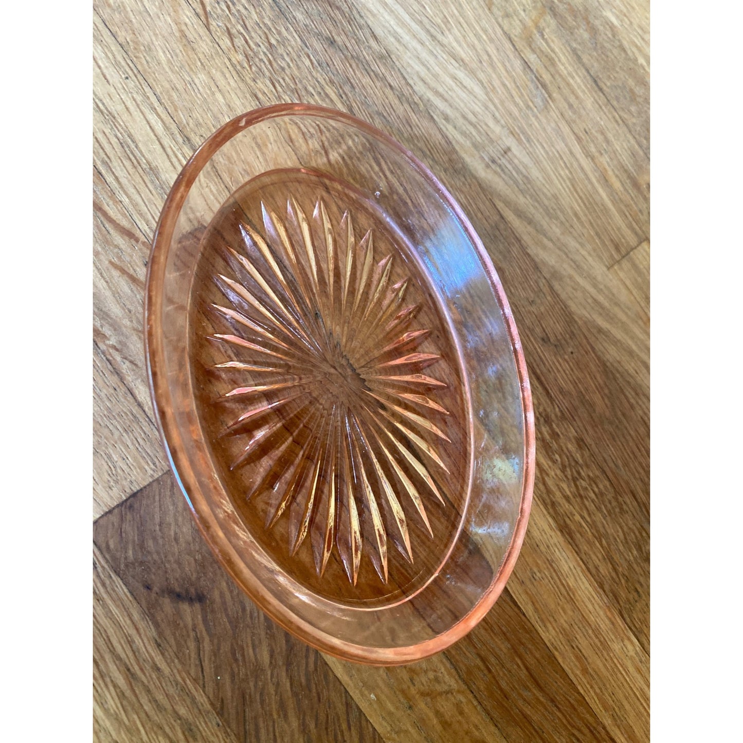 Vintage Pink Depression Glass Oval Relish Dish With Starburst Design