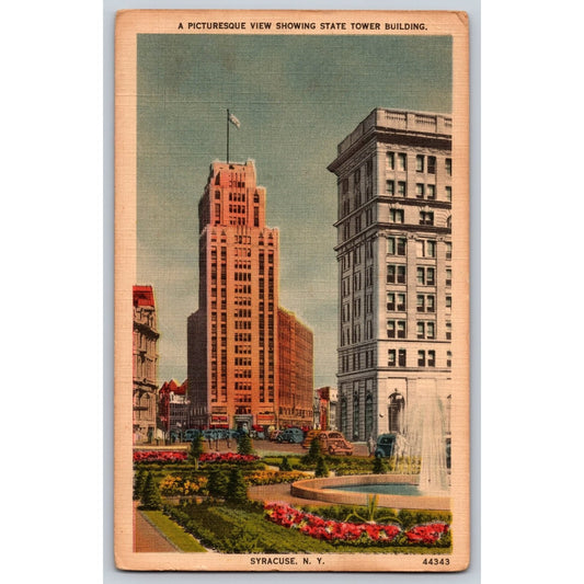 Syracuse NY State Tower Building Clinton Square White Border Postcard Unused