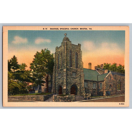 Bristol VA Virginia Emanuel Episcopal Church White Border Postcard