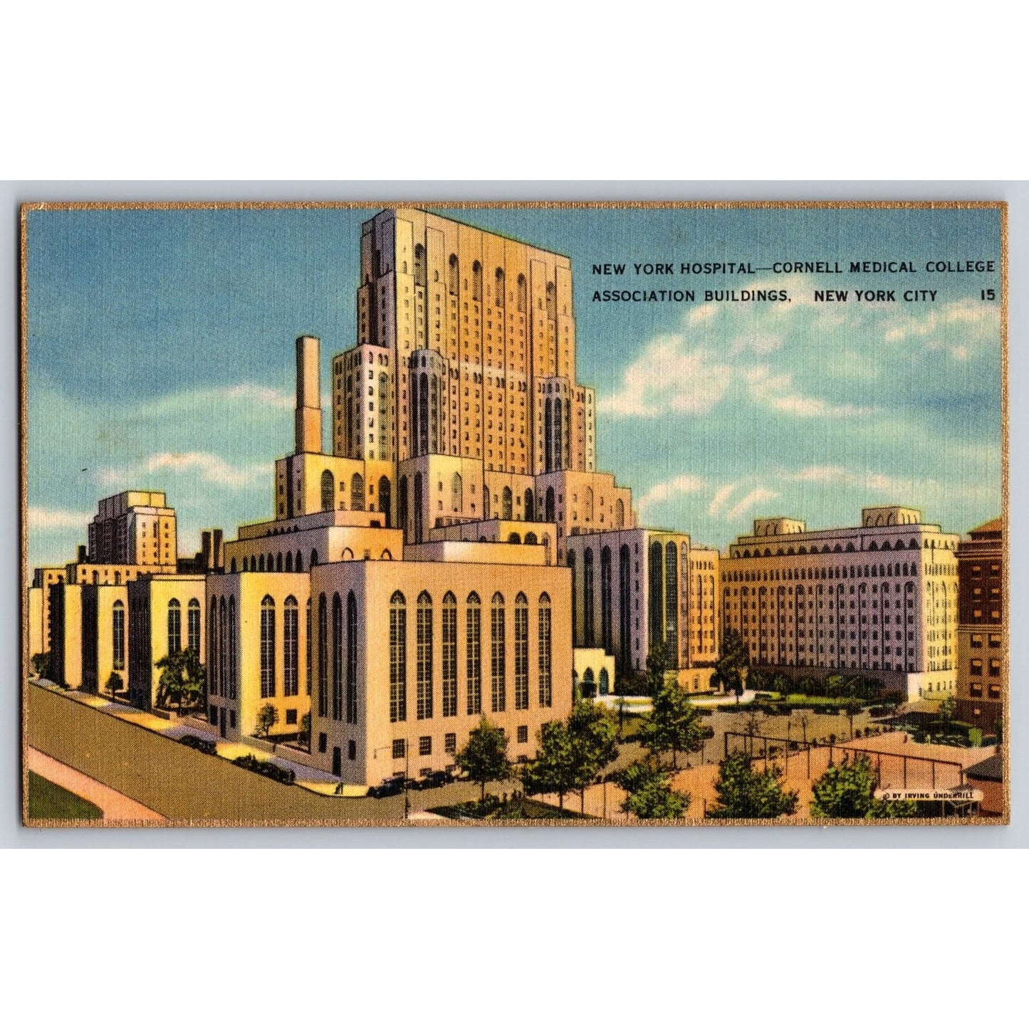 New York City NY Hospital Cornell Medical College Linen Postcard Unused