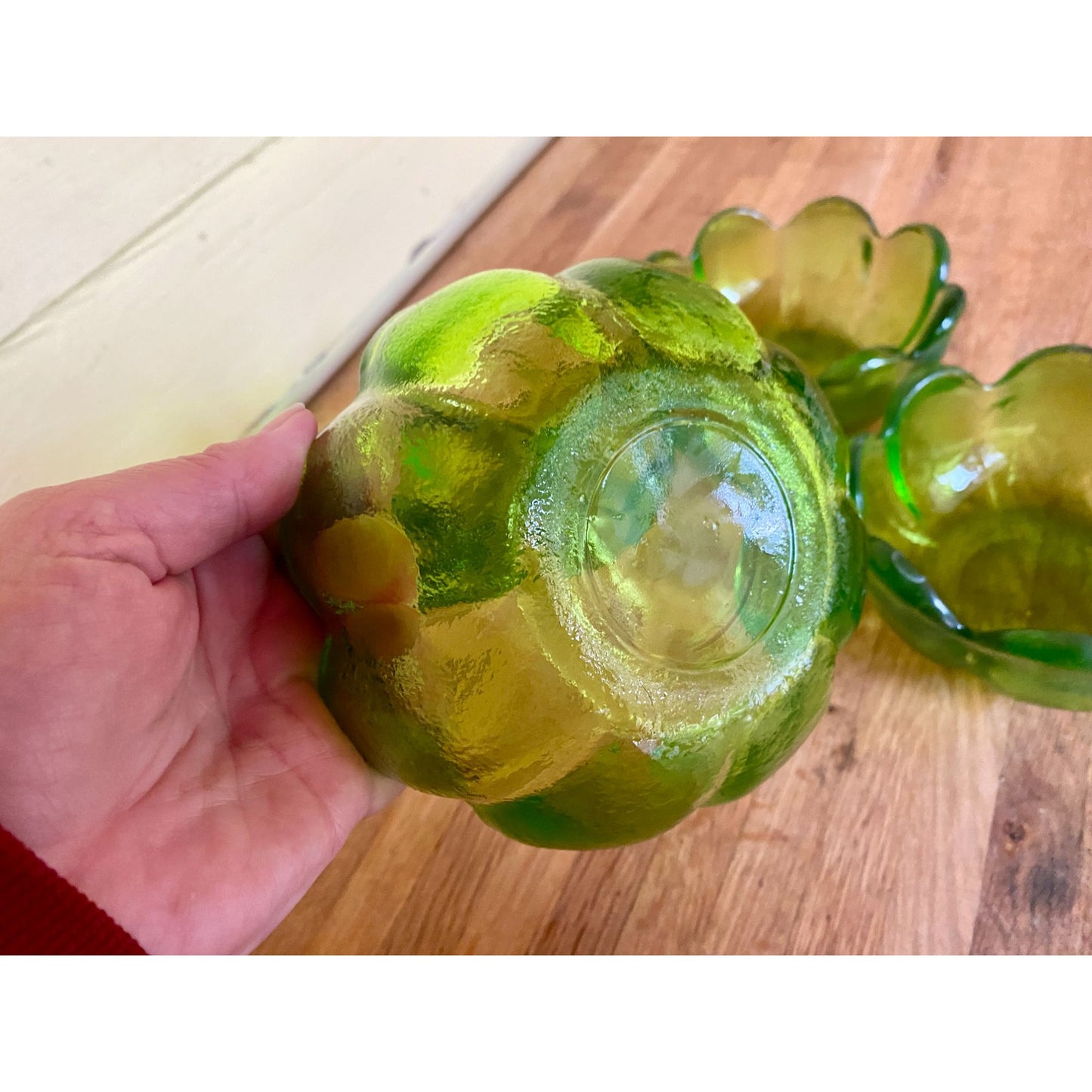 Indiana Glass Luau Lotus Lime Salad Petal Bowls Scalloped Set Of 4