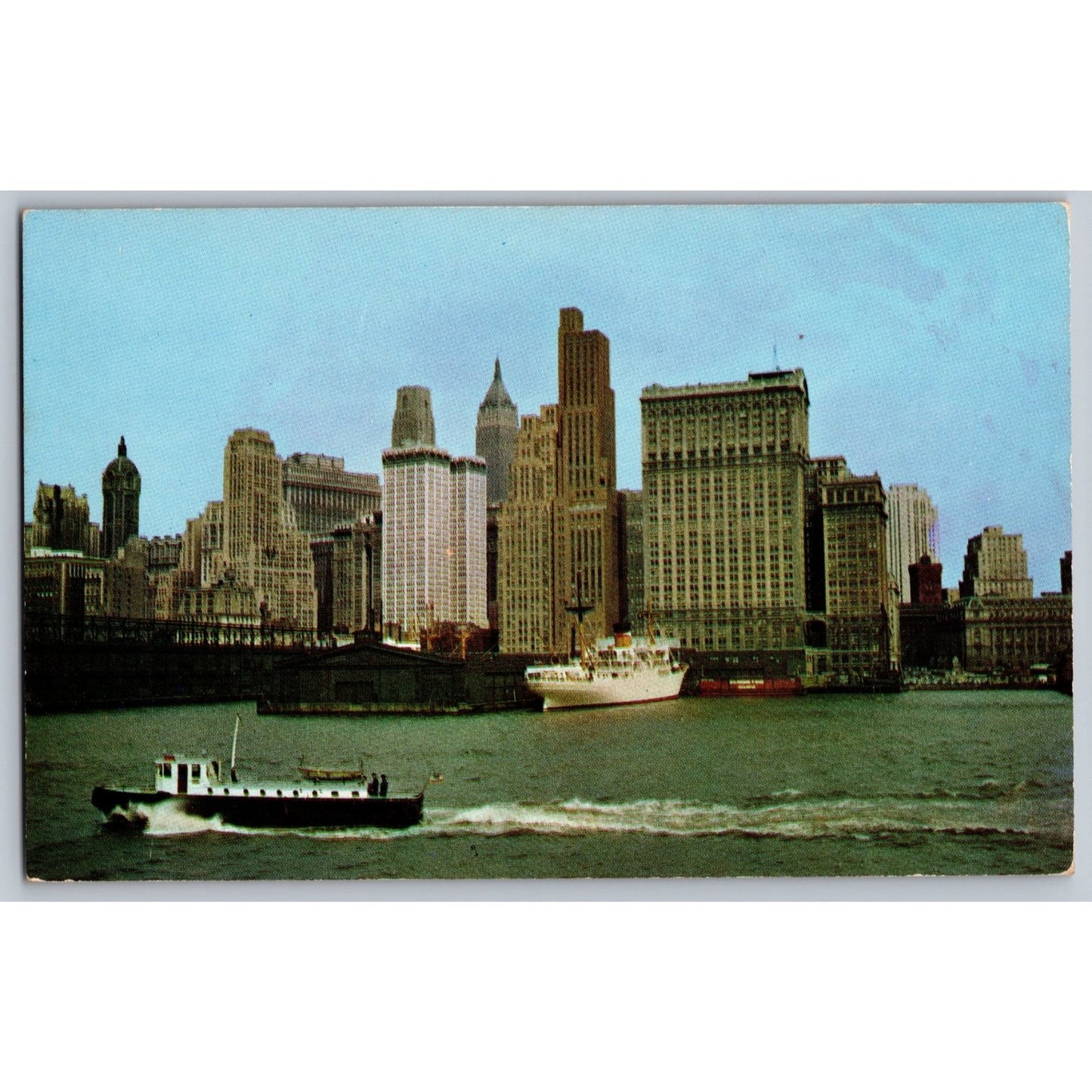 New York City NY Skyline Postcard Whitehall Building Hudson River Postcard
