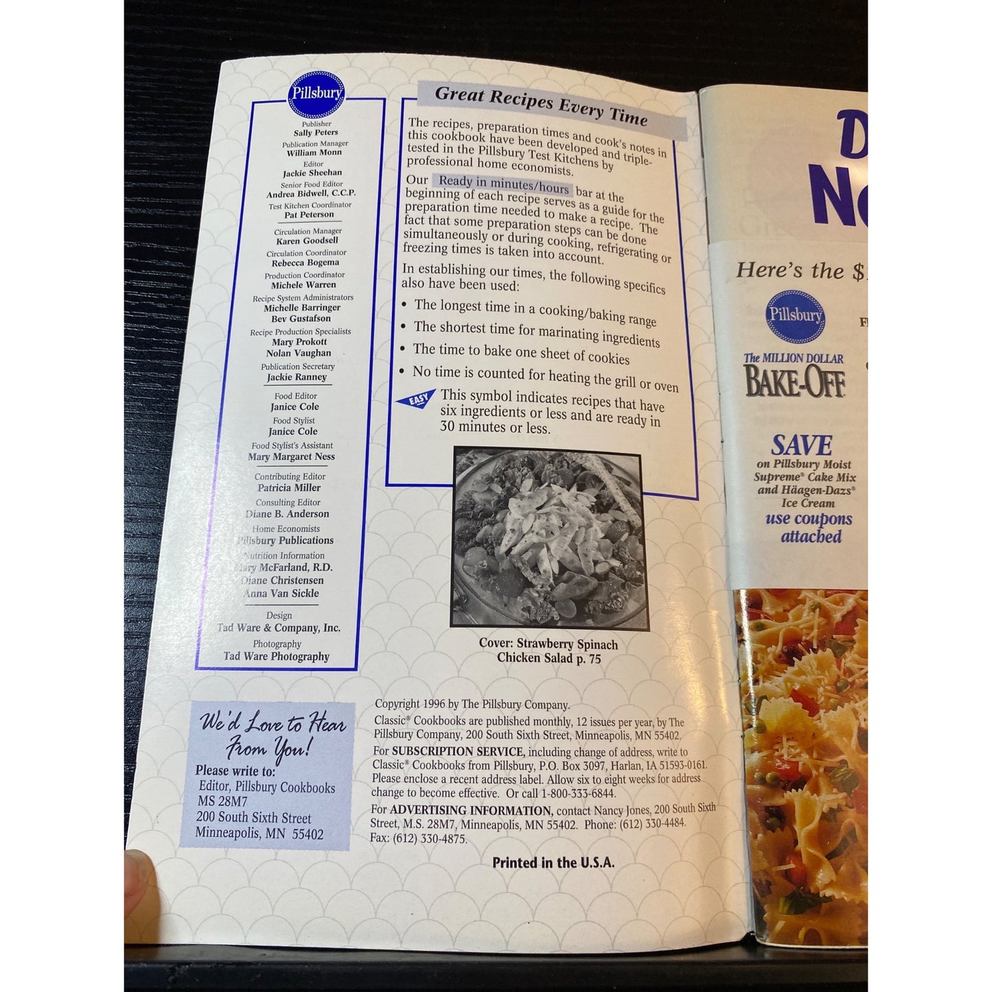 Pillsbury Classic Cookbook Booklet Dinner In No Time May 1996 Recipes Photos