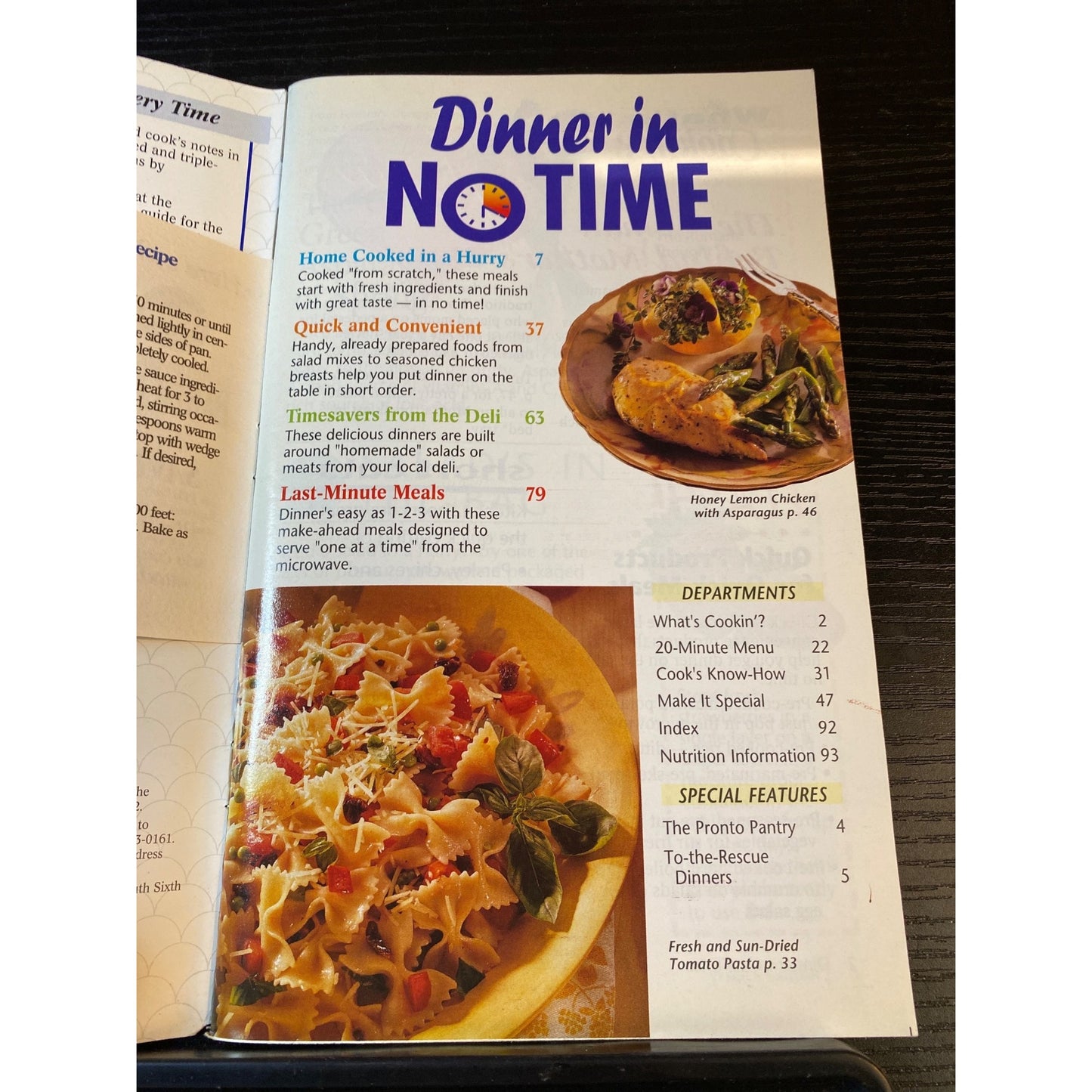 Pillsbury Classic Cookbook Booklet Dinner In No Time May 1996 Recipes Photos