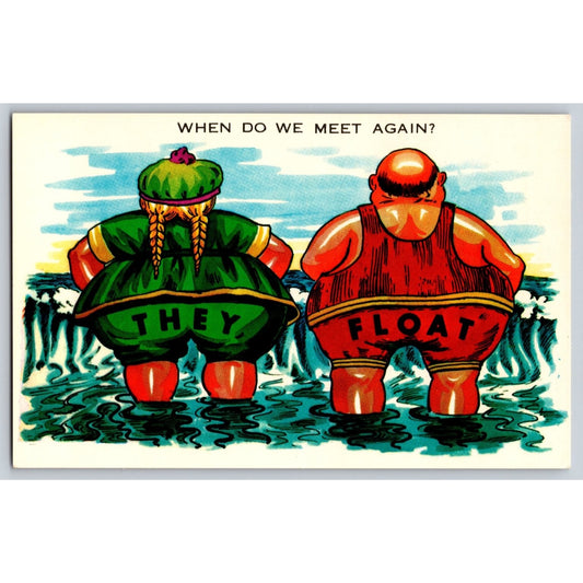 Comic Postcard Humorous They Float Chrome Unused Tichnor Bros. Boston