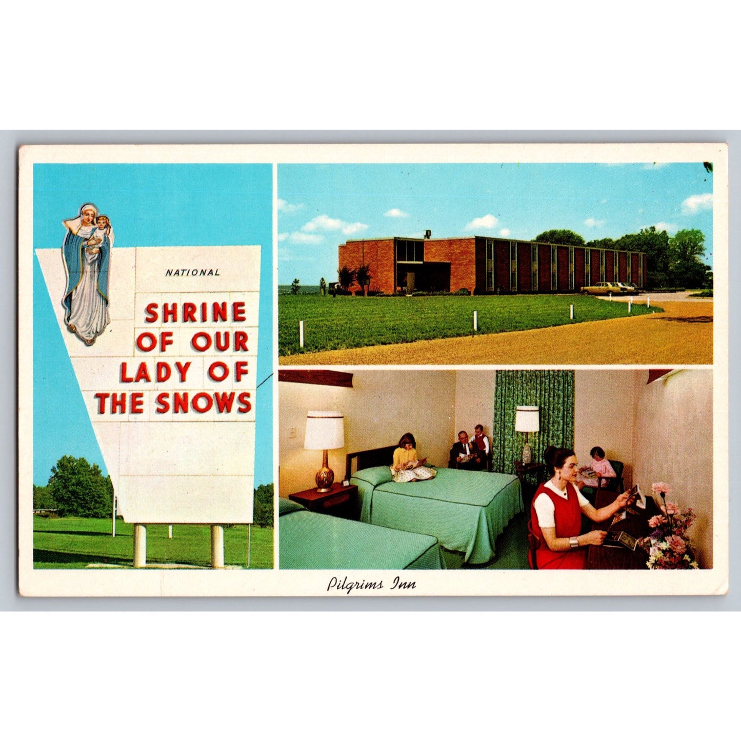 Belleville IL Illinois Nat'l Shrine Of Our Lady The Snows Pilgrims Inn Postcard