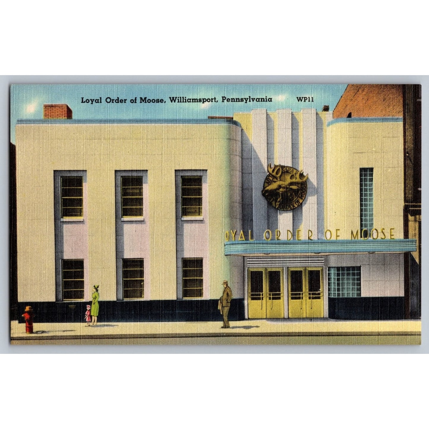 Williamsport PA Pennsylvania Loyal Order of Moose Linen Postcard Art Deco