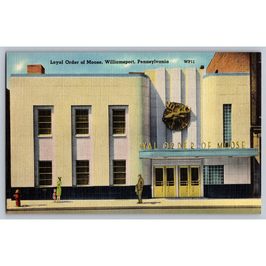 Williamsport PA Pennsylvania Loyal Order of Moose Linen Postcard Art Deco