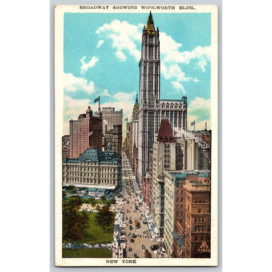 New York City NY Broadway Woolworth Building 1920s White Border Postcard Unused