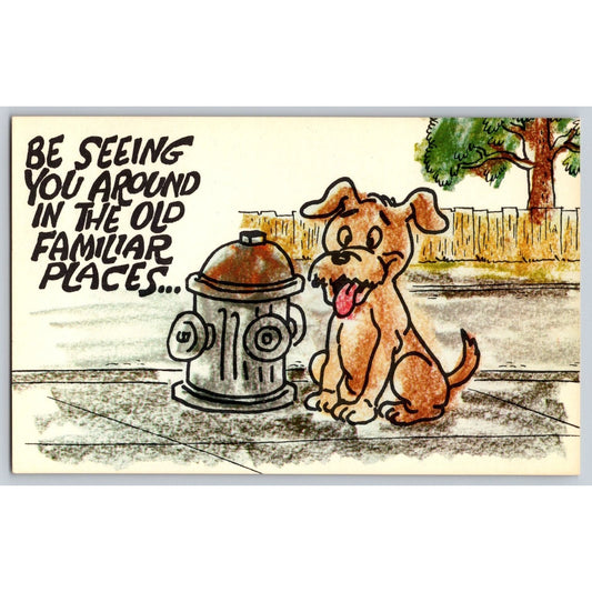 Comic Postcard Cartoon Scenic Art Dog and Fire Hydrant Unused