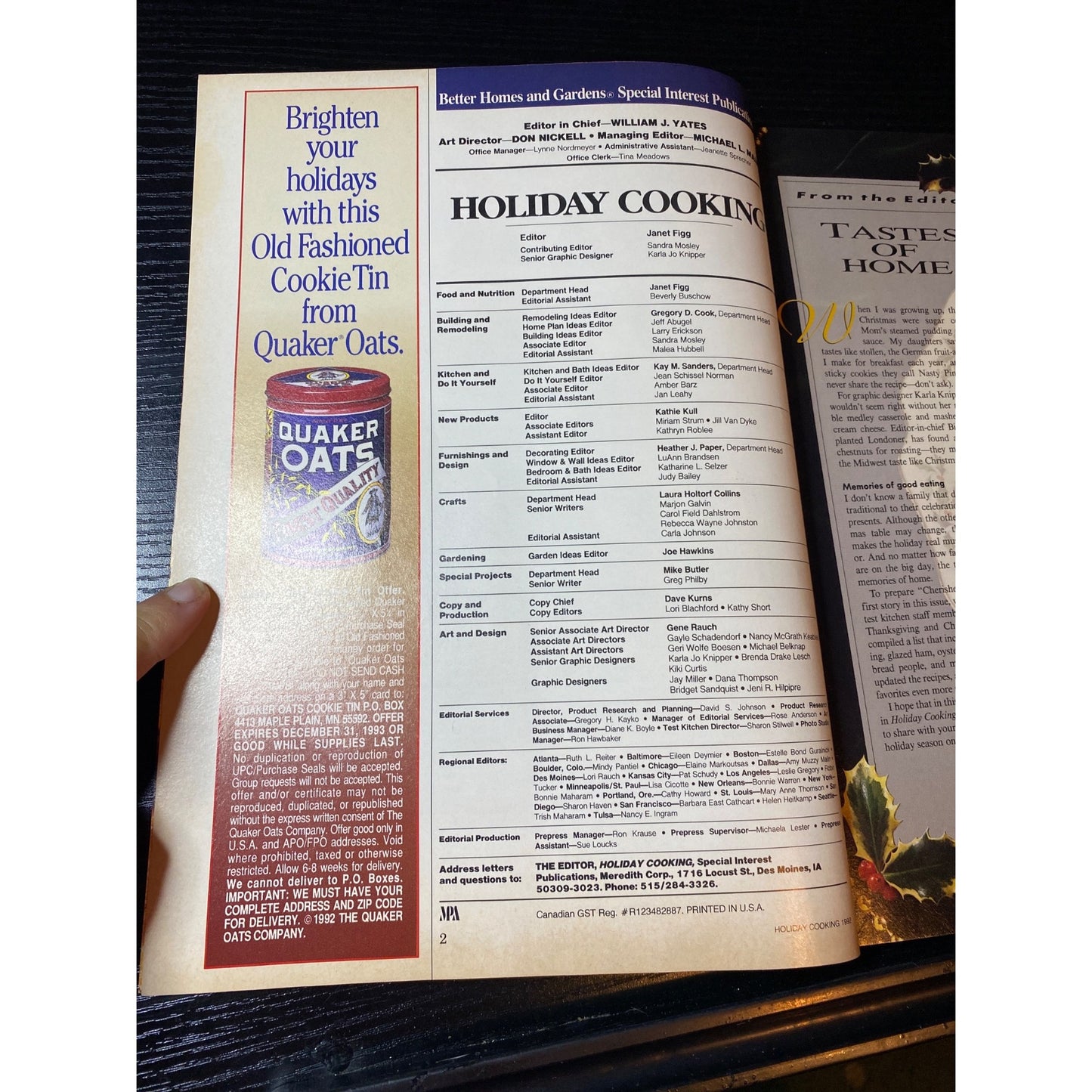 Better Homes & Gardens Holiday Cooking Magazine 1992 Holiday Recipes & Desserts