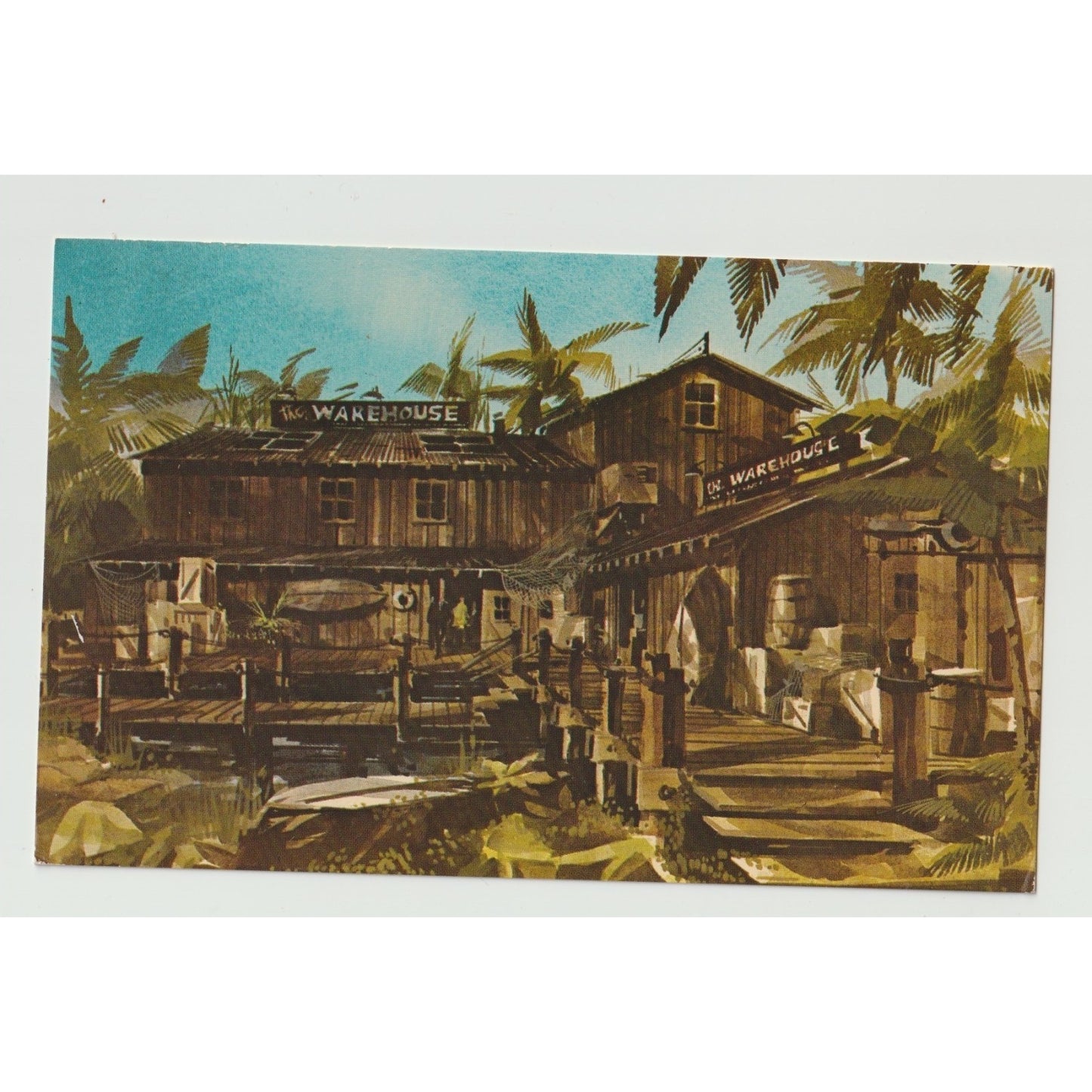 Marina Del Rey CA California The Warehouse Restaurant Illustrated Postcard