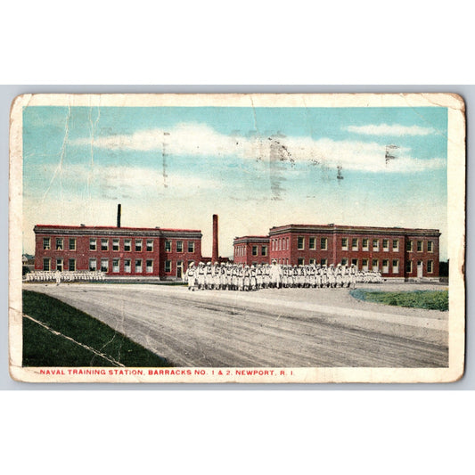 Newport RI Rhode Island Naval Trailing Station Barracks 1920s-30s Postcard Used