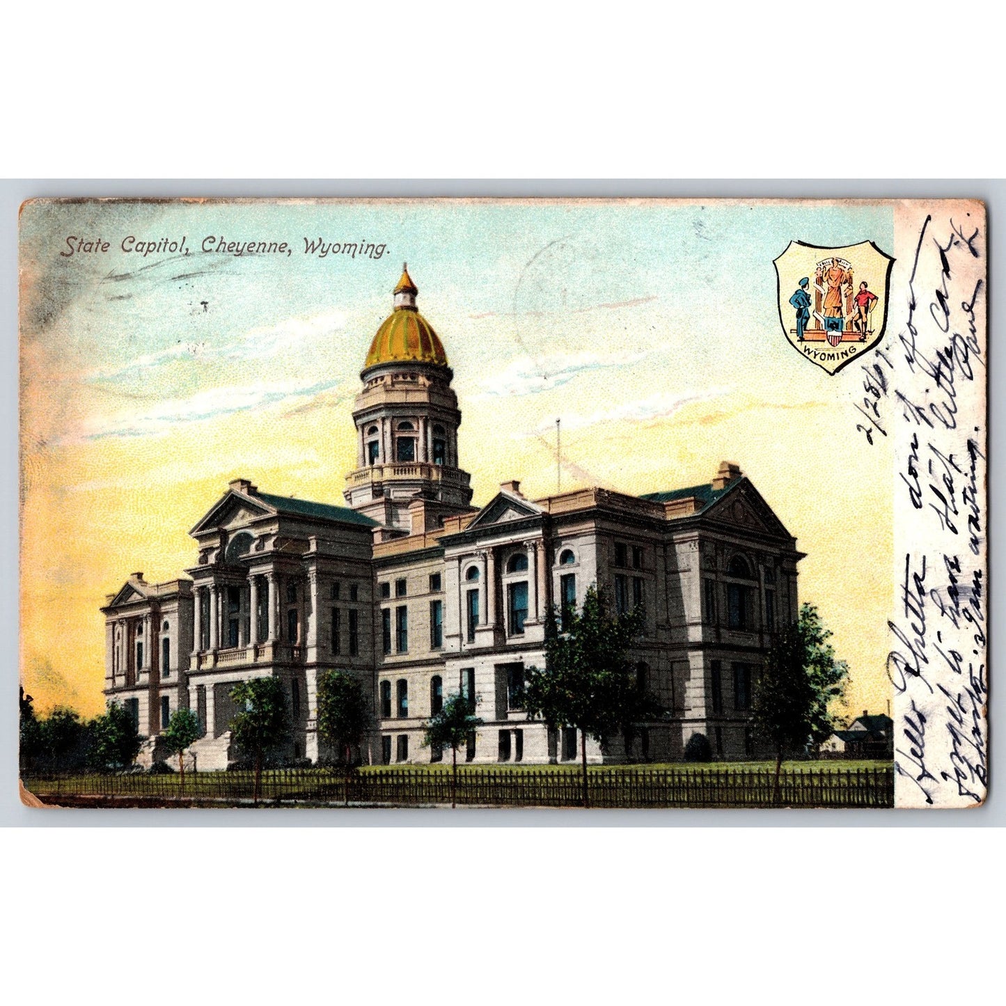 Cheyenne WY Wyoming State Capitol 1907 Undivided Back Postcard Used IPC