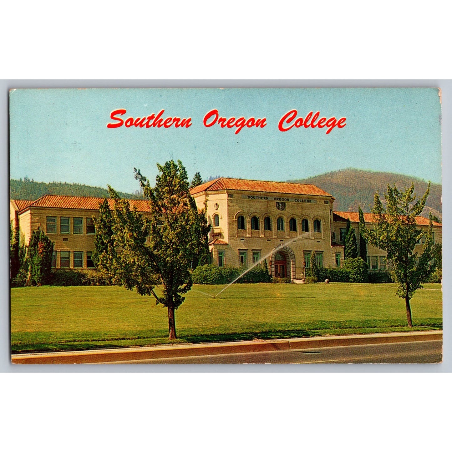 Ashland OR Oregon Southern Oregon College Churchill Hall Chrome Postcard 1960s