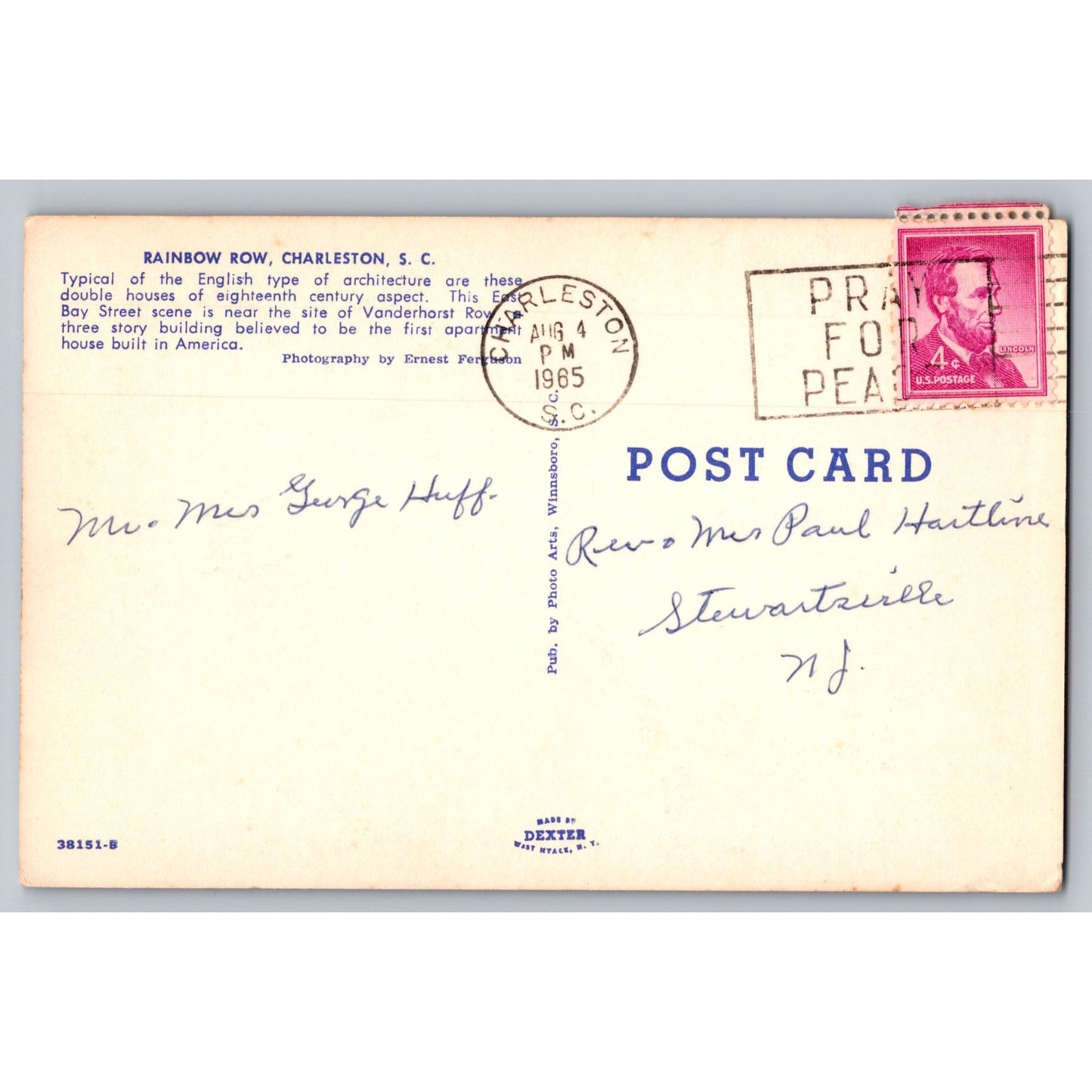 Charleston SC South Carolina Rainbow Row 1965 Chrome Postcard Used