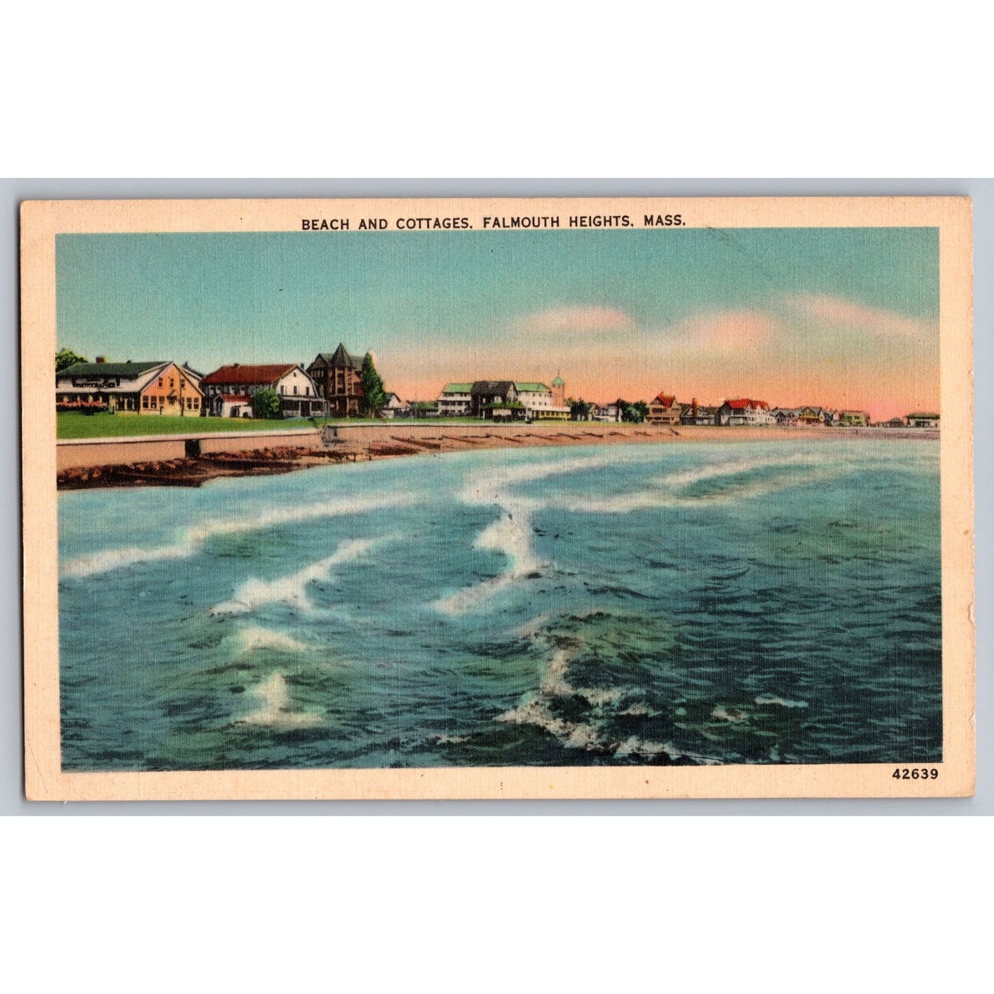 Falmouth MA Massachusetts Beach & Cottages White Border Postcard Unused