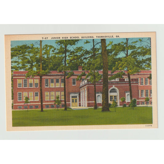 Postcard GA Georgia Thomasville Junior High School White Border Unused