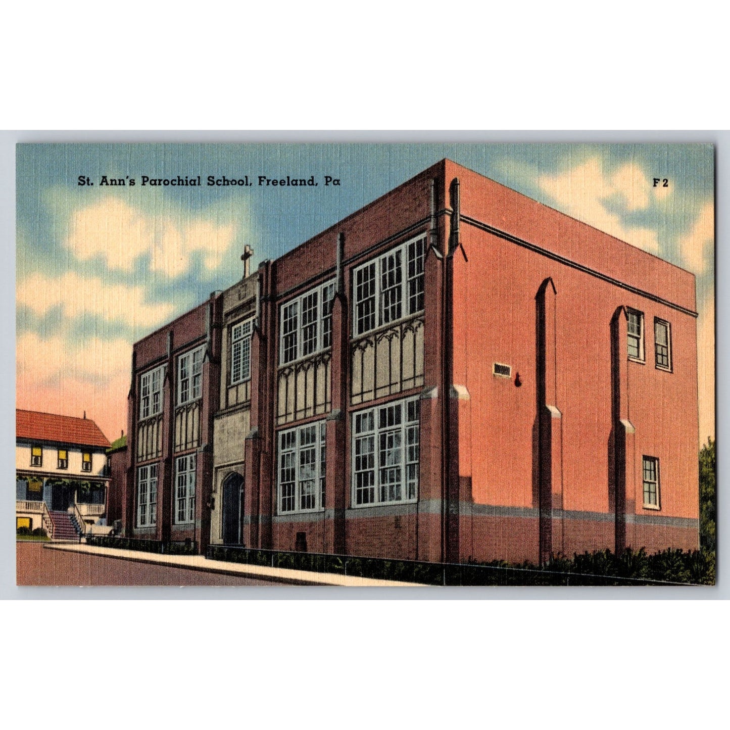 Freeland PA Pennsylvania St Anns Parochial School Linen Postcard Unused