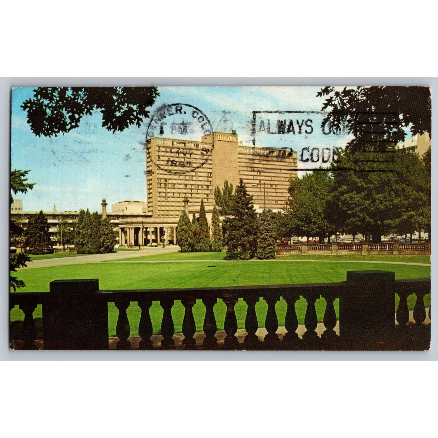 Denver CO Colorado Hilton Hotel Chrome Postcard 1950s Used Curt Teich