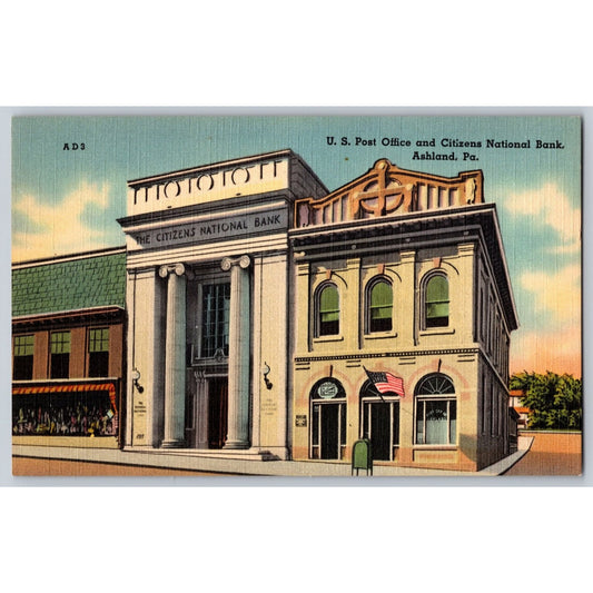 Ashland PA Pennsylvania US Post Office Citizens National Bank Linen Postcard