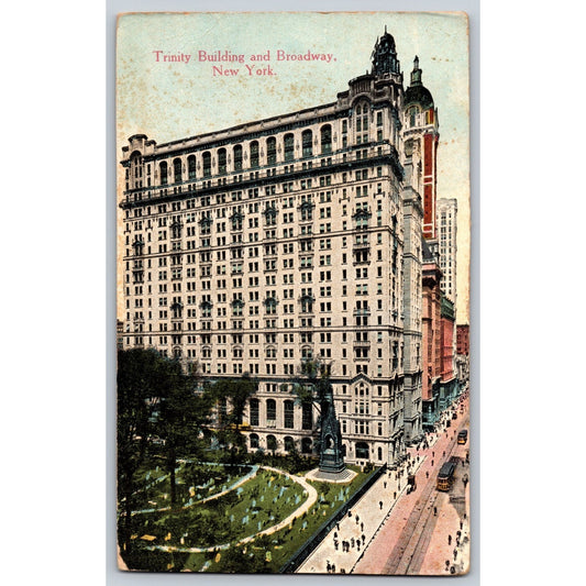 New York City NY Broadway and Trinity Building 1914 Divided Back Postcard Used