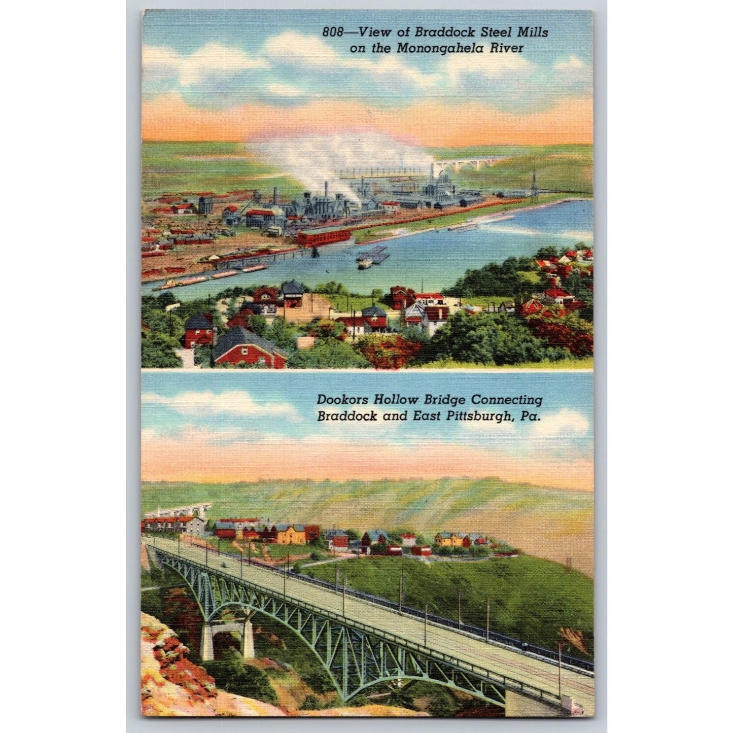 Pittsburgh PA Pennsylvania Braddock Steel Mills Dookers Hollow Bridge Postcard