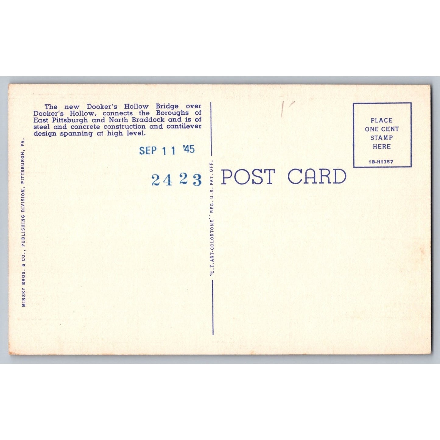 Pittsburgh PA Pennsylvania Braddock Steel Mills Dookers Hollow Bridge Postcard