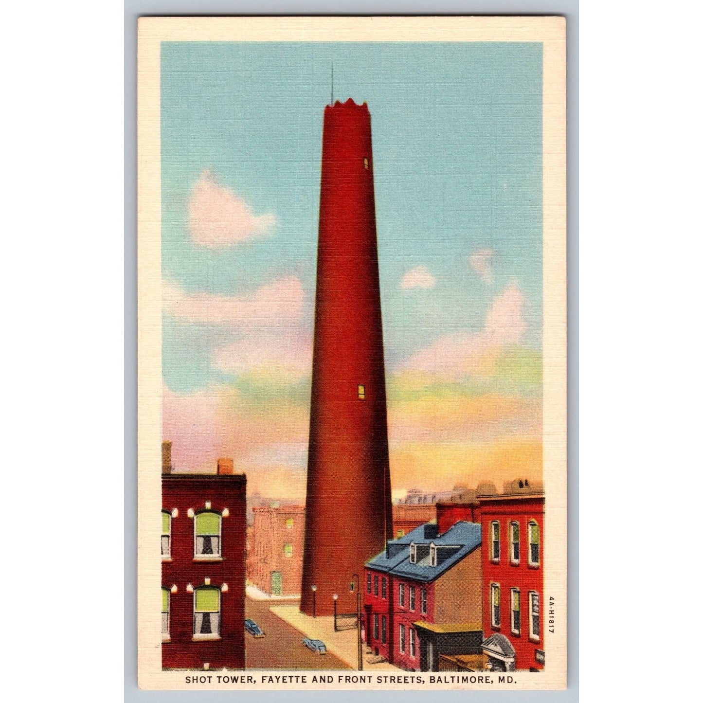 Baltimore MD Maryland Shot Tower Fayette Front Streets White Border Postcard