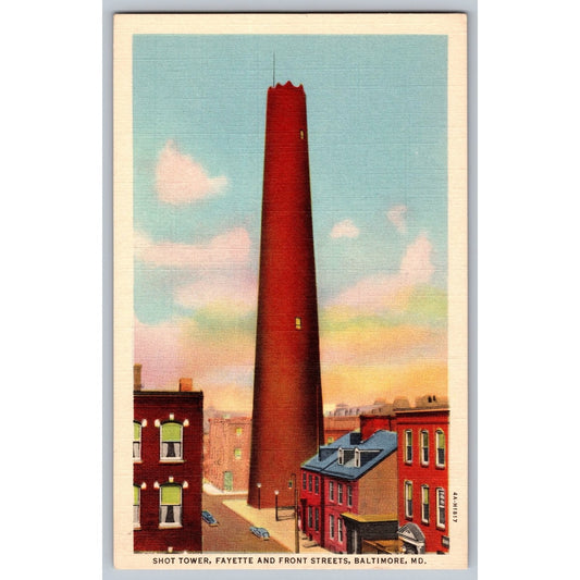 Baltimore MD Maryland Shot Tower Fayette Front Streets White Border Postcard