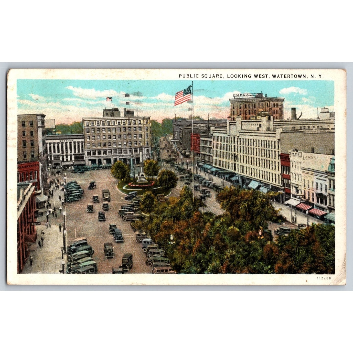 Watertown NY New York Public Square 1931 White Border Postcard Used