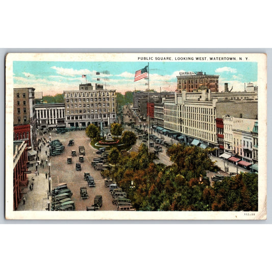 Watertown NY New York Public Square 1931 White Border Postcard Used