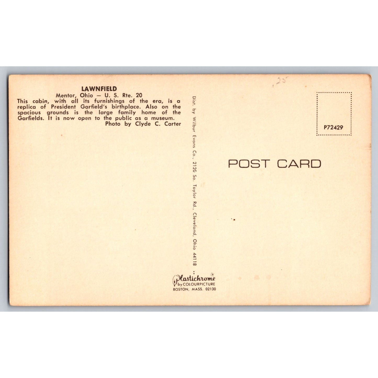Mentor OH Ohio Lawnfield Cabin President Garfields Birthplace Museum Postcard
