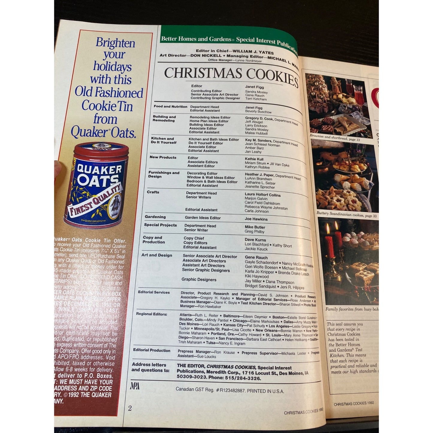 Better Homes & Gardens Christmas Cookies Magazine 1992 Holiday Recipes & Tips