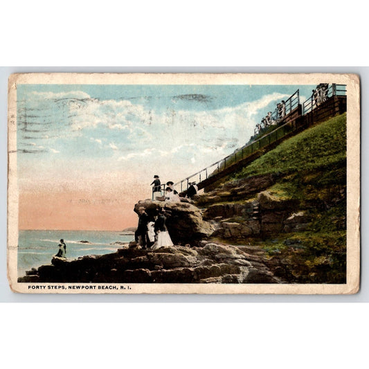 Newport Beach RI Rhode Island Forty Steps Scenic View 1917 White Border Postcard
