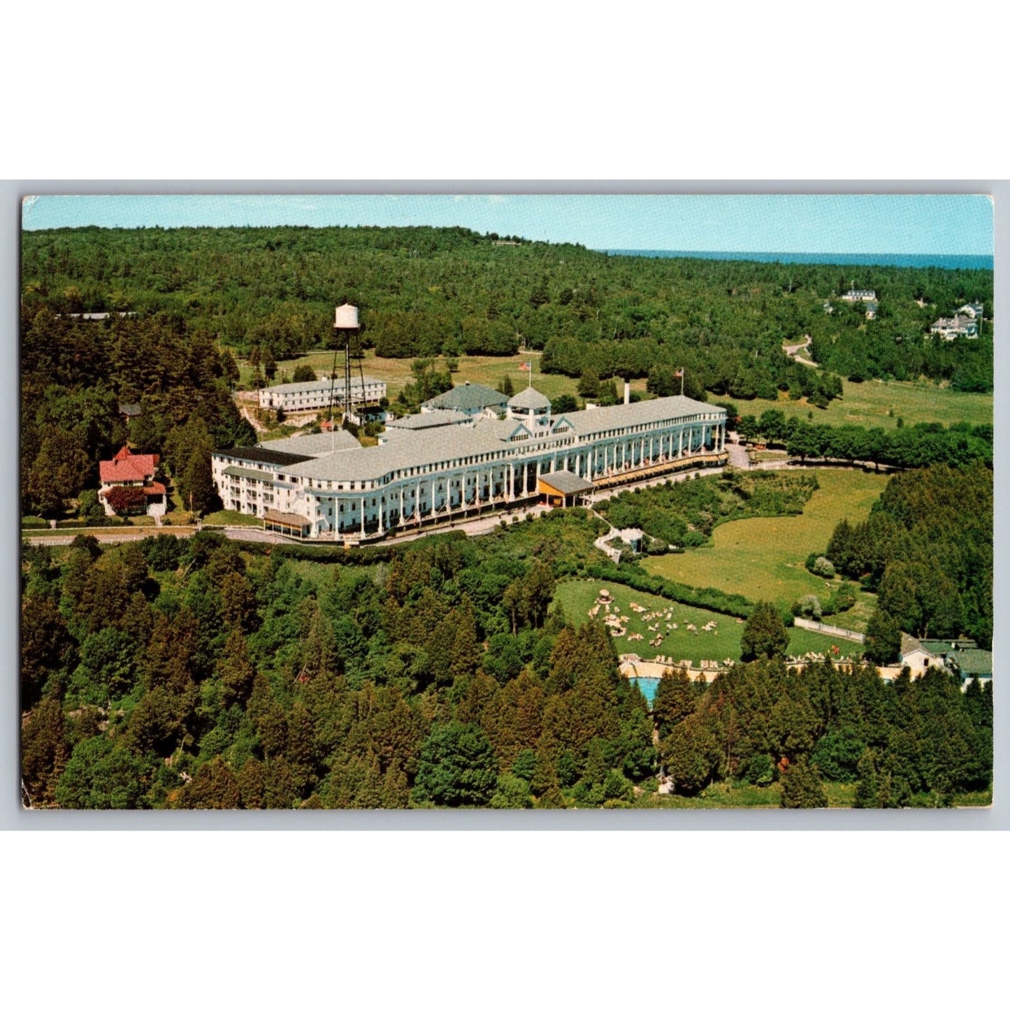 Mackinac Island MI Michigan Grand Hotel Aerial View Chrome Postcard Unused