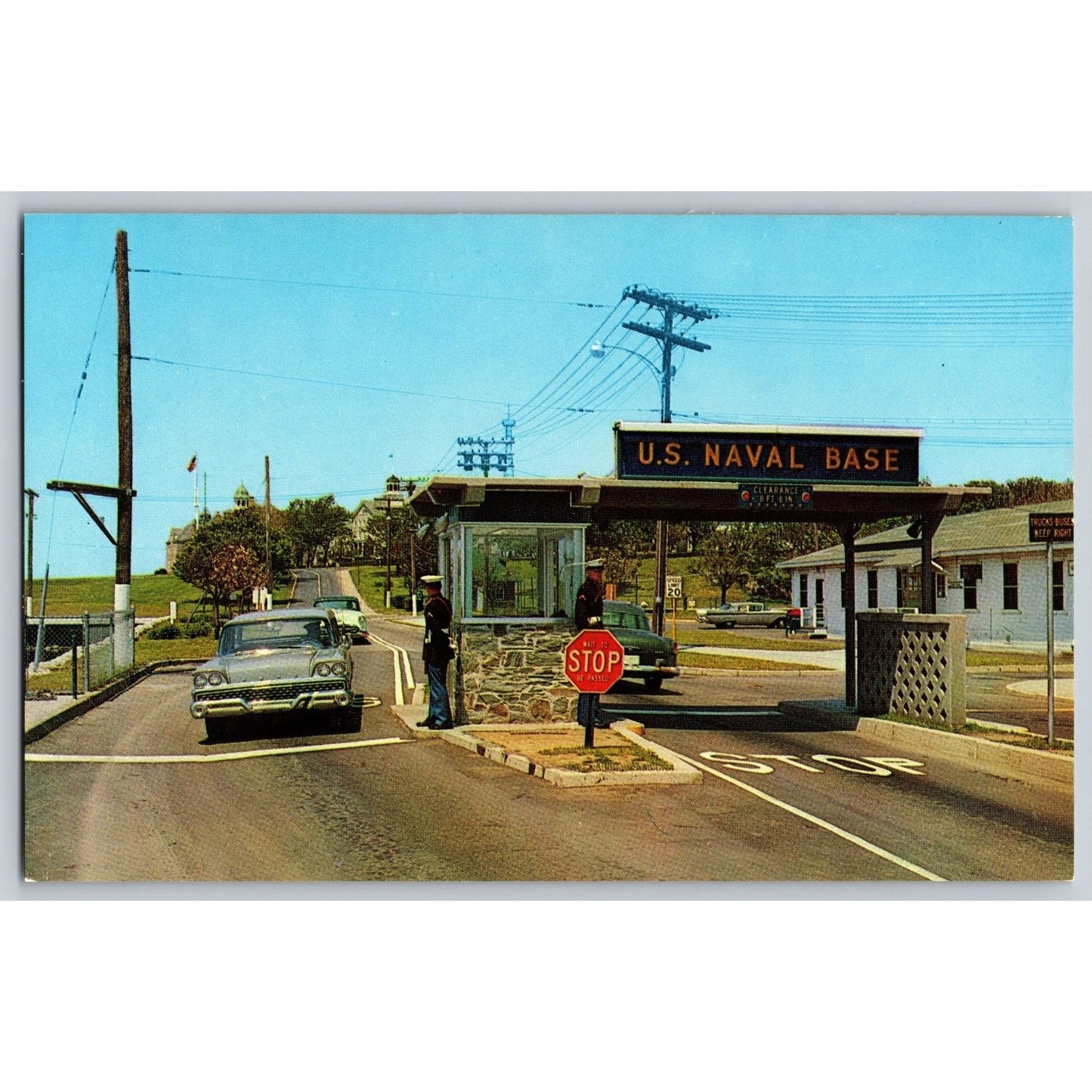 Newport RI Rhode Island US Naval Base Main Gate 1950s Chrome Postcard Unused