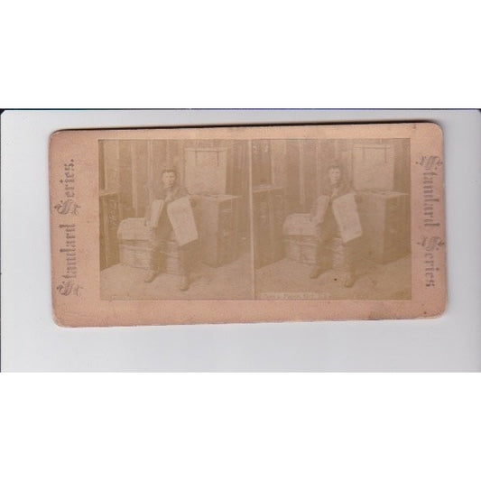 Standard Series Stereoview Card Man with Paper 1900s Victorian