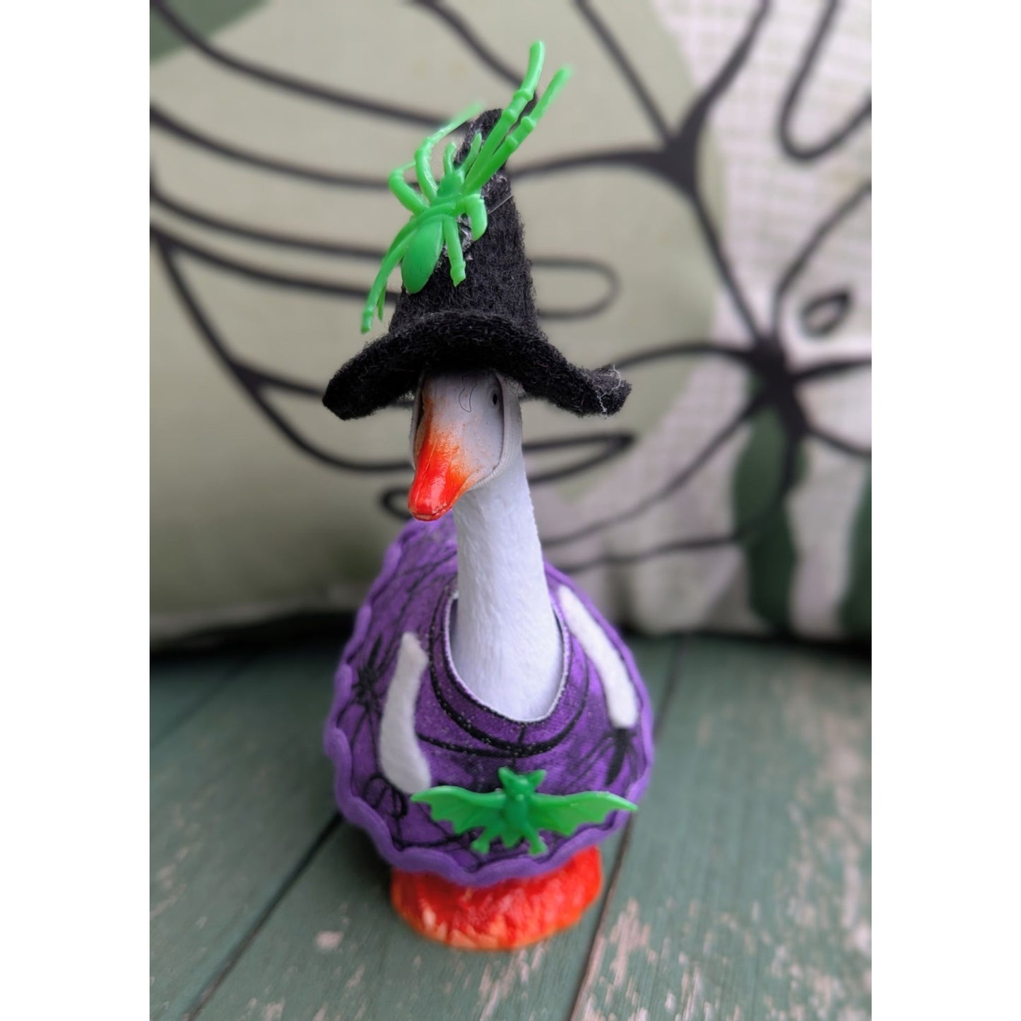 Witch Halloween - 4" Goose Figurine With Handcrafted Outfit For Home Or Office Décor