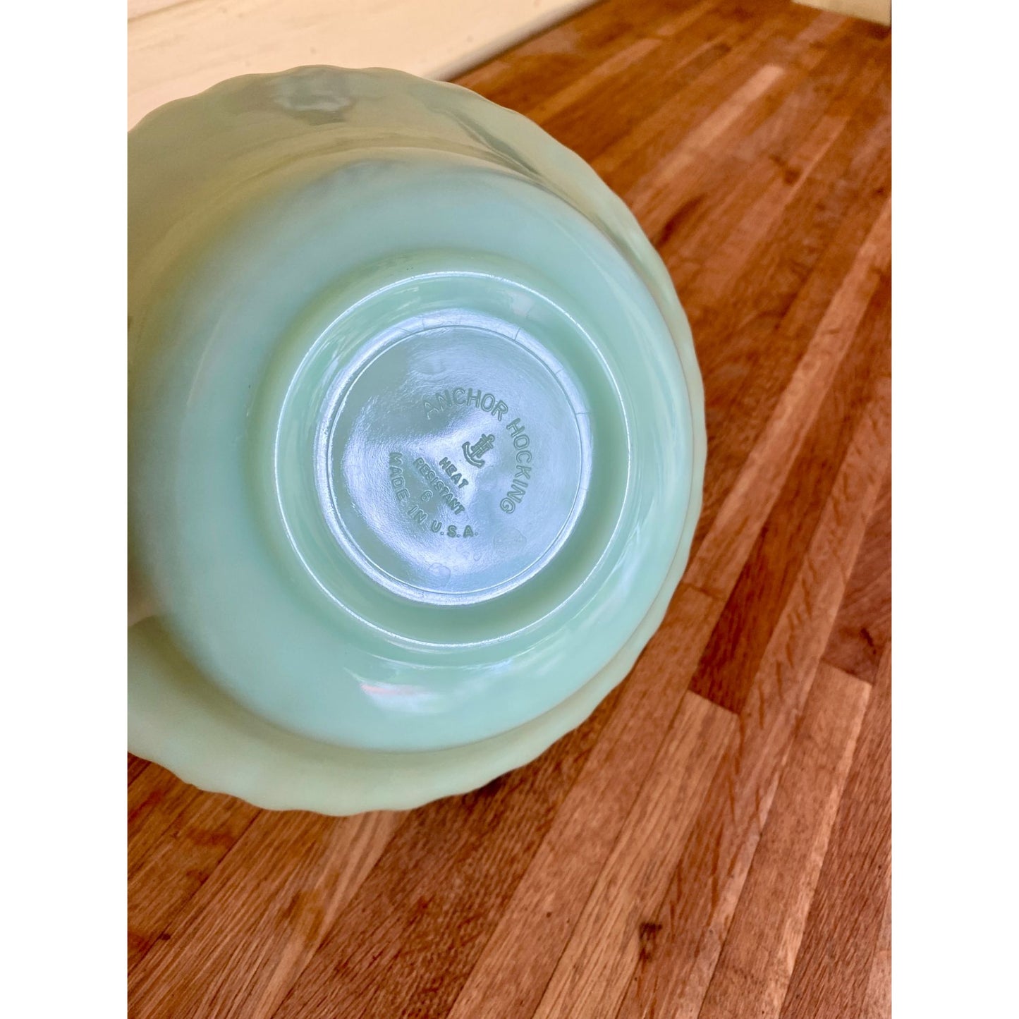 Anchor Hocking Fire-King Jadeite Swirl Bowl 9" Vintage Scalloped Edge USA Made