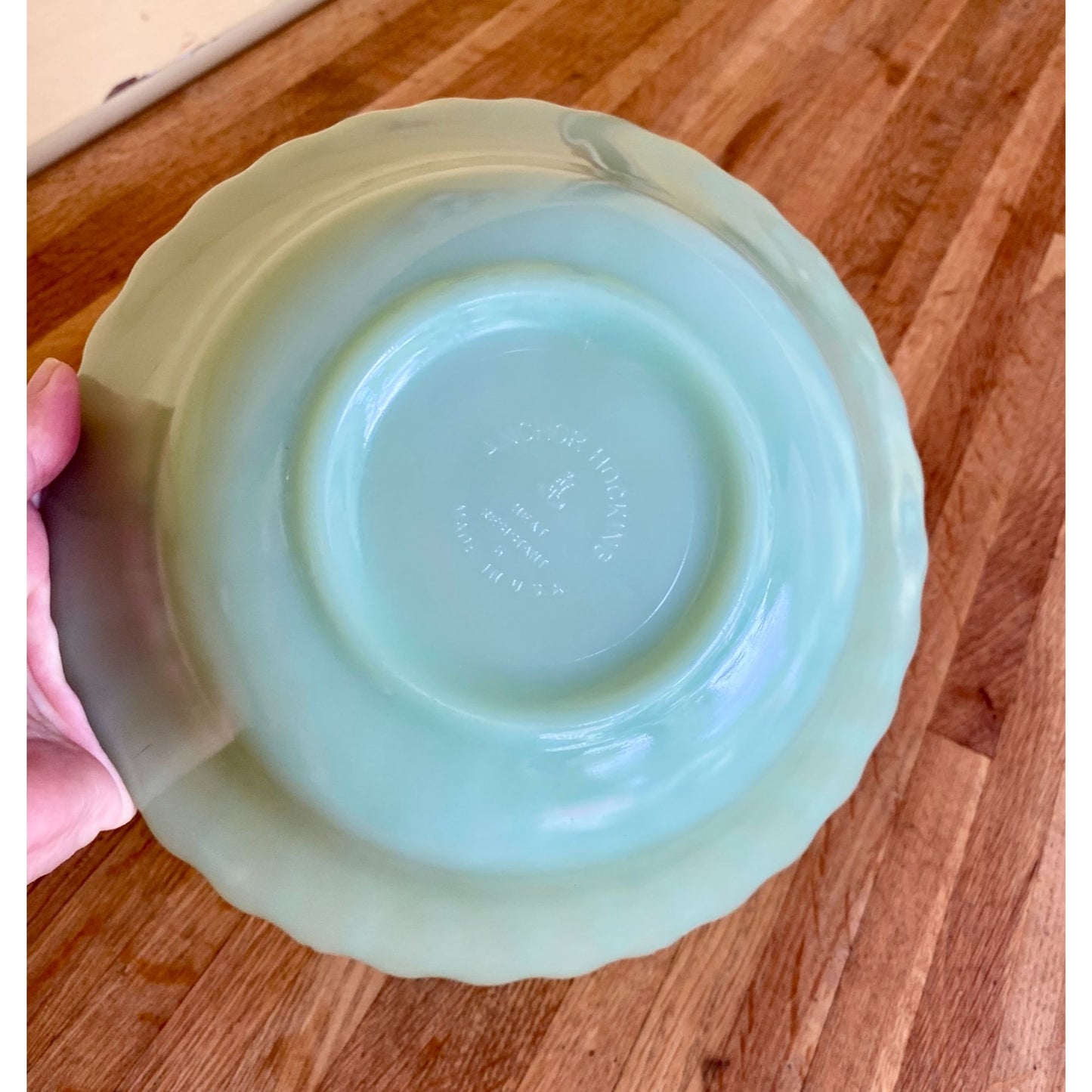 Anchor Hocking Fire-King Jadeite Swirl Bowl 9" Vintage Scalloped Edge USA Made
