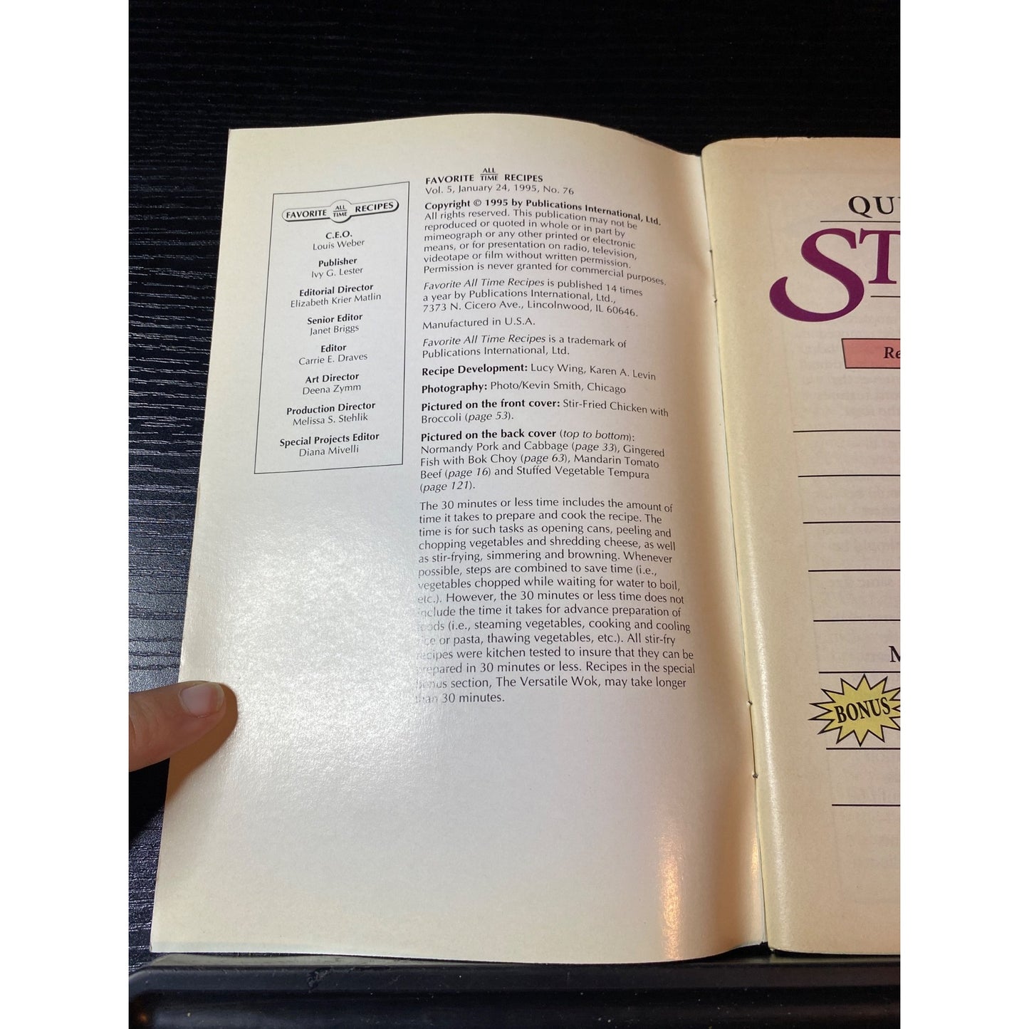 Quick & Easy Stir-Fry Recipes Cookbook Booklet 1996 Over 70 Recipes