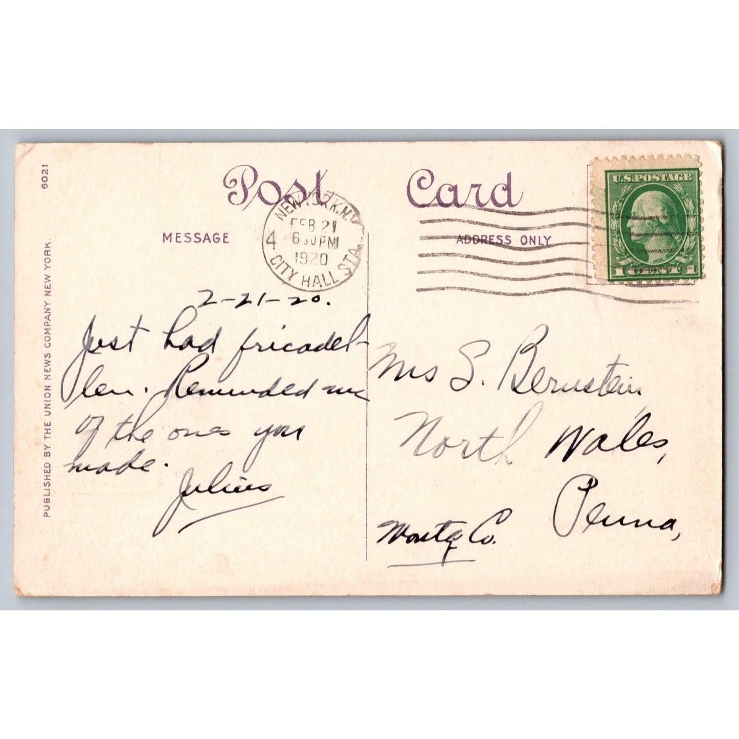 New York City NY Columbia University Library 1920 White Border Postcard